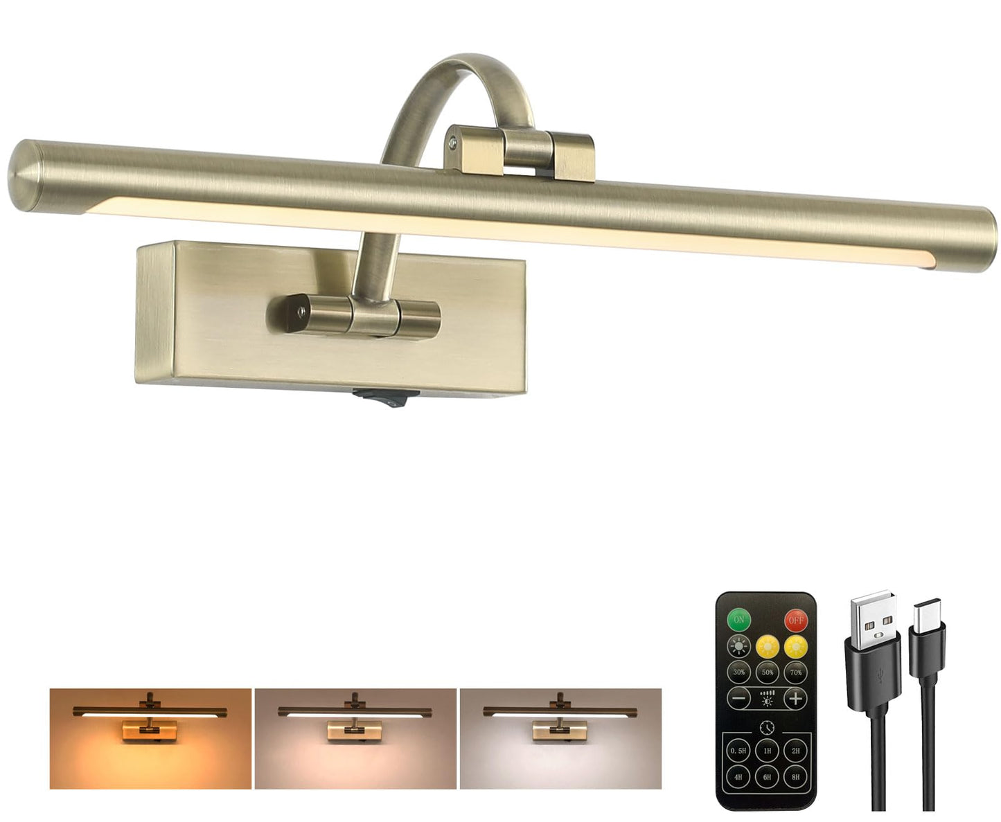 Tassuowell LED Picture Lights for Wall Rechargeable, Battery Operated Art Light for Paintings Wireless,15.7inch Antique Bronze Gallery Light for Artwork