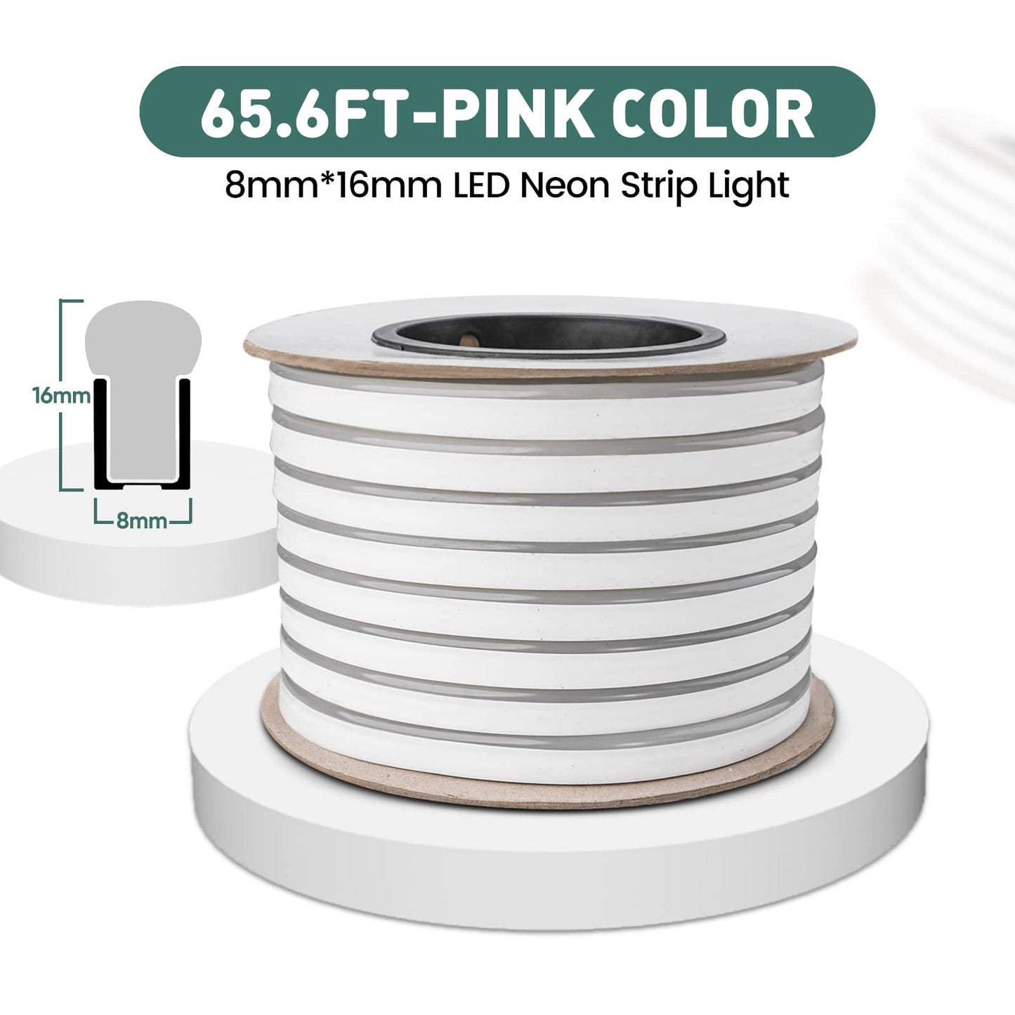 Gzbtech Flexible Led Neon Rope Lights 66Ft Ac 110-120V Waterproof Strip Light  120 Leds/M Cuttable Connectable Neon Lighting For Indoor Outdoor Home Decor/Commercial Building Use-Pink 20M