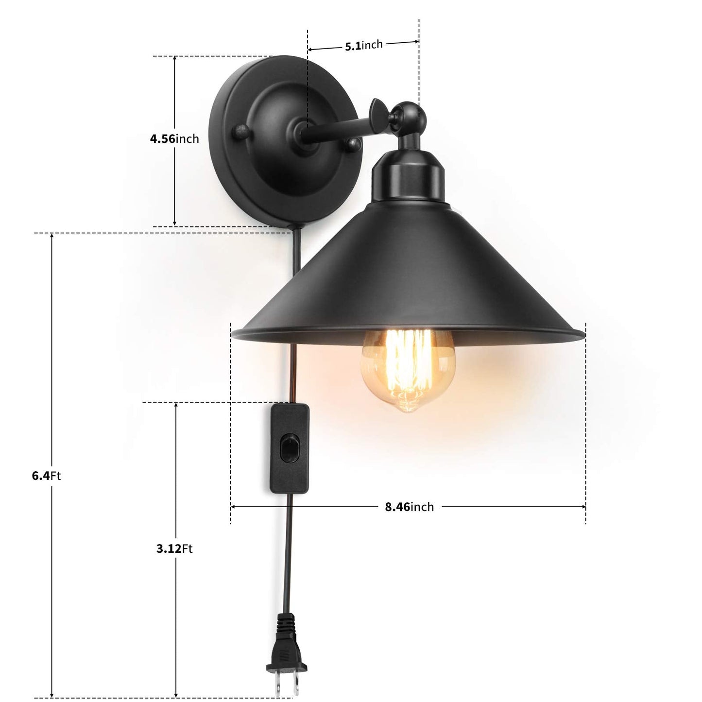 AEOREAL Plug in Wall Sconce, Antique Swing Arm Light Fixture, E26 Base, 2 Pack, Black