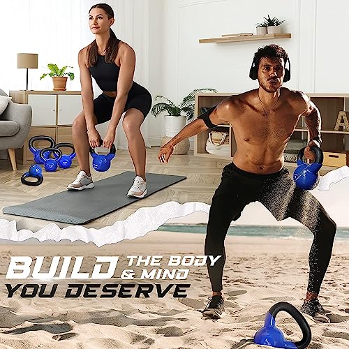 Yes4All Kettlebell, 5-100 LB Vinyl Coated Cast Iron Strength Training Kettlebells for Home Gym Exercises, Fitness, Full Bo...