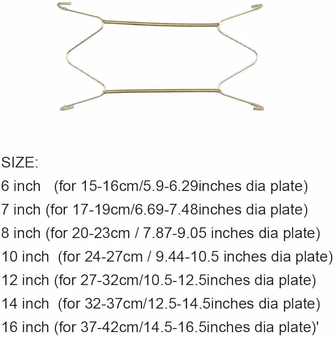 Gold Plate Dish Hanger Dismountable Wall Display Securing Clip W Type Dish Spring Holder Invisible Hook Home Decor Vertical Plate Holders (14 Inch)