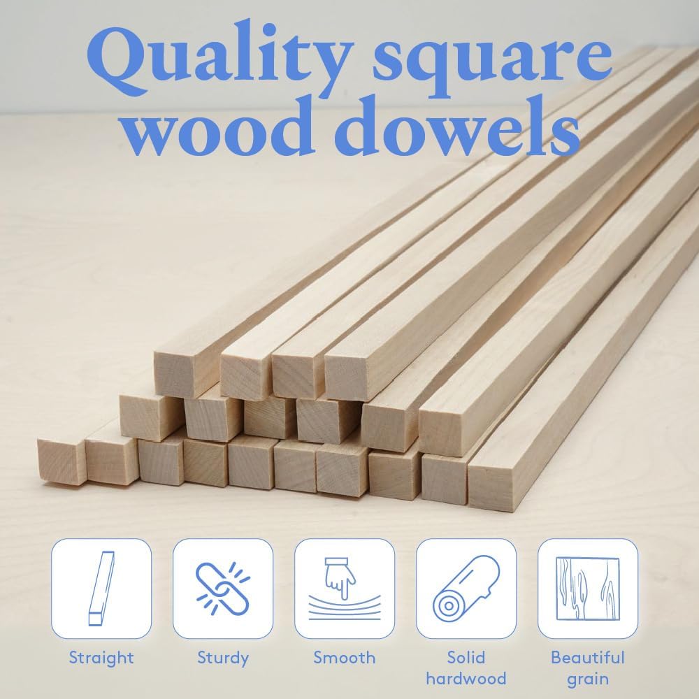 DIY Wooden Square Dowel Rod 3/16-inch x 12 Pack of 50 Hobby Wood Sticks for Crafts, Wood Trim & Architecture Model Making, by Woodpeckers