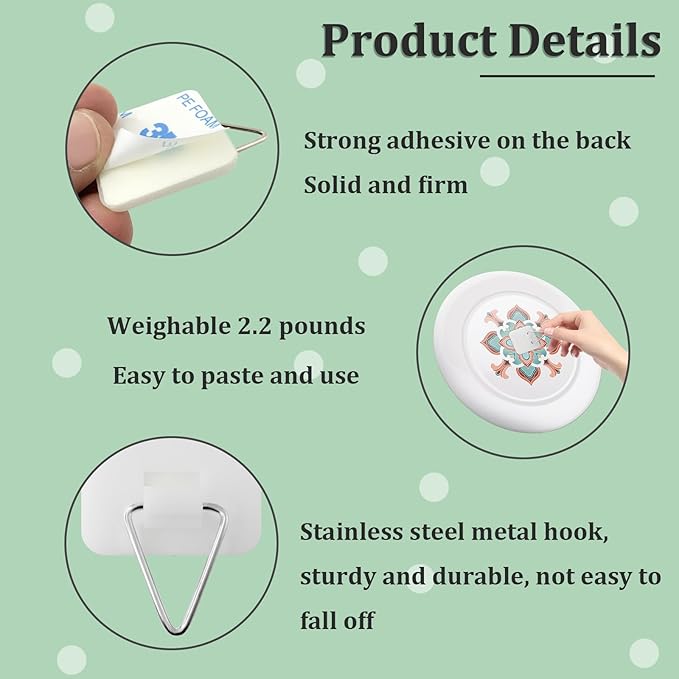 54 PCS Plate Hangers for The Wall, 0.8 Inch Mini Adhesive Vertical Plate Holders, Invisible Plate Hanger, Wall Hanging Hooks for Decorative Plates Pictures (Large Square)