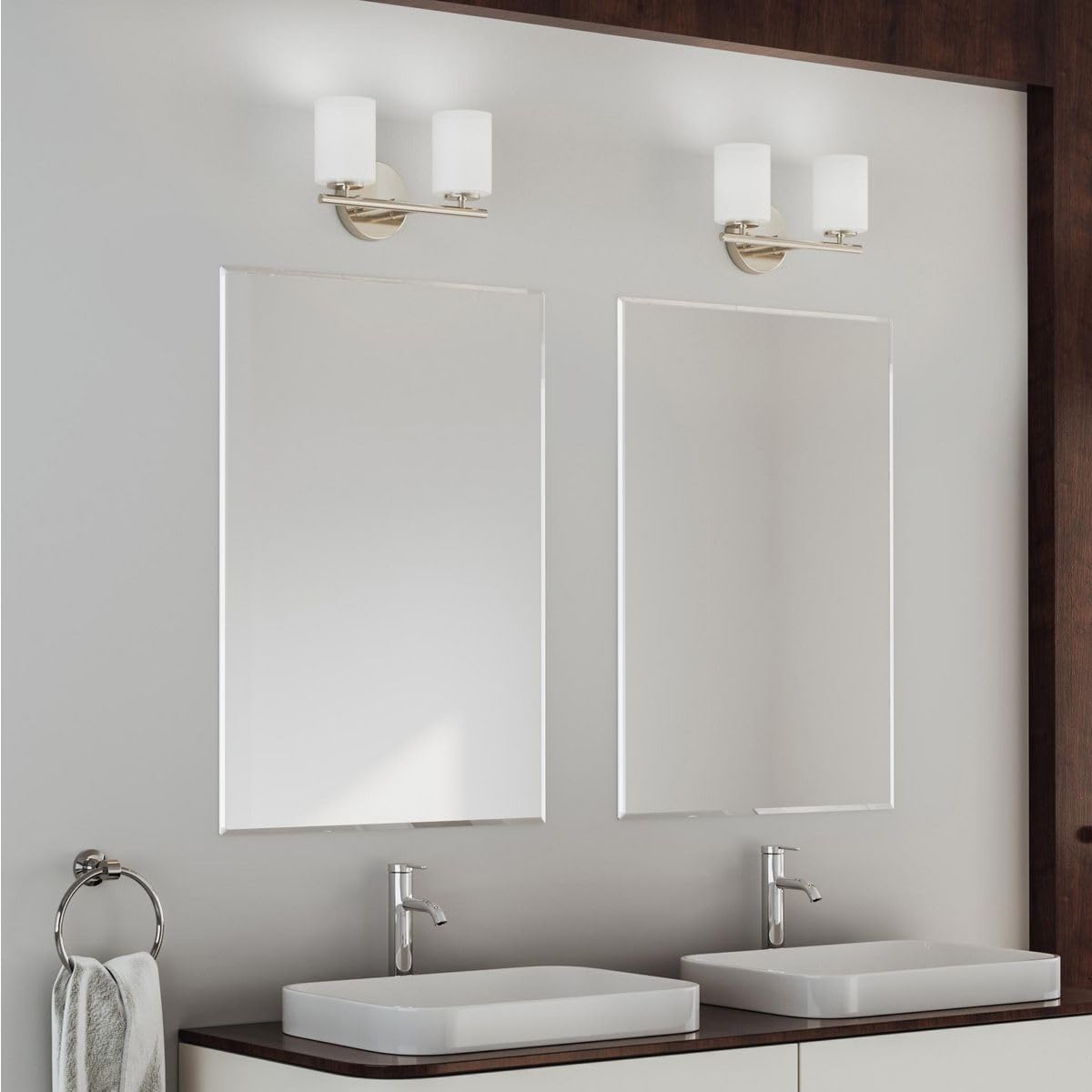 Progress Lighting 2-Light Modern Bath Vanity Light, Etched White Glass, Brushed Nickel, Model P2158-09