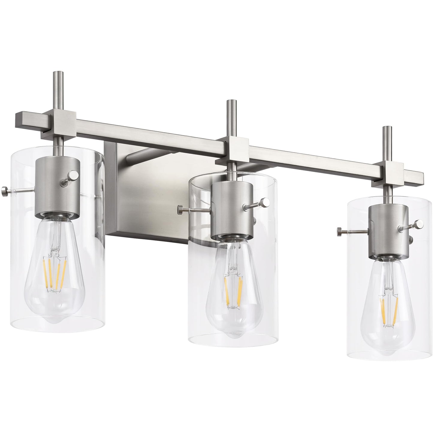 Solfart 3 Lights Vanity Light Fixture, Brushed Nickel, Glass Shade, Model 7200-3T-Nk, Vintage Bathroom Lighting Over Mirror