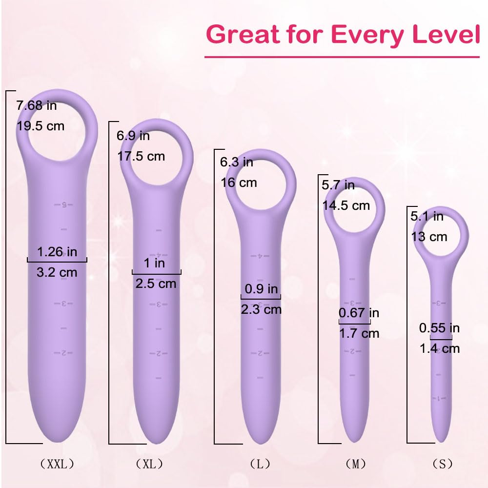QoQiu 5-Pack Silicone Dilators for Pelvic Floor for Women with Fine Scales, Pelvic Wand Massager，Pelvic Floor Muscle Trainer, Pelvic Floor Strengthening Device with Storage Bag, Purple
