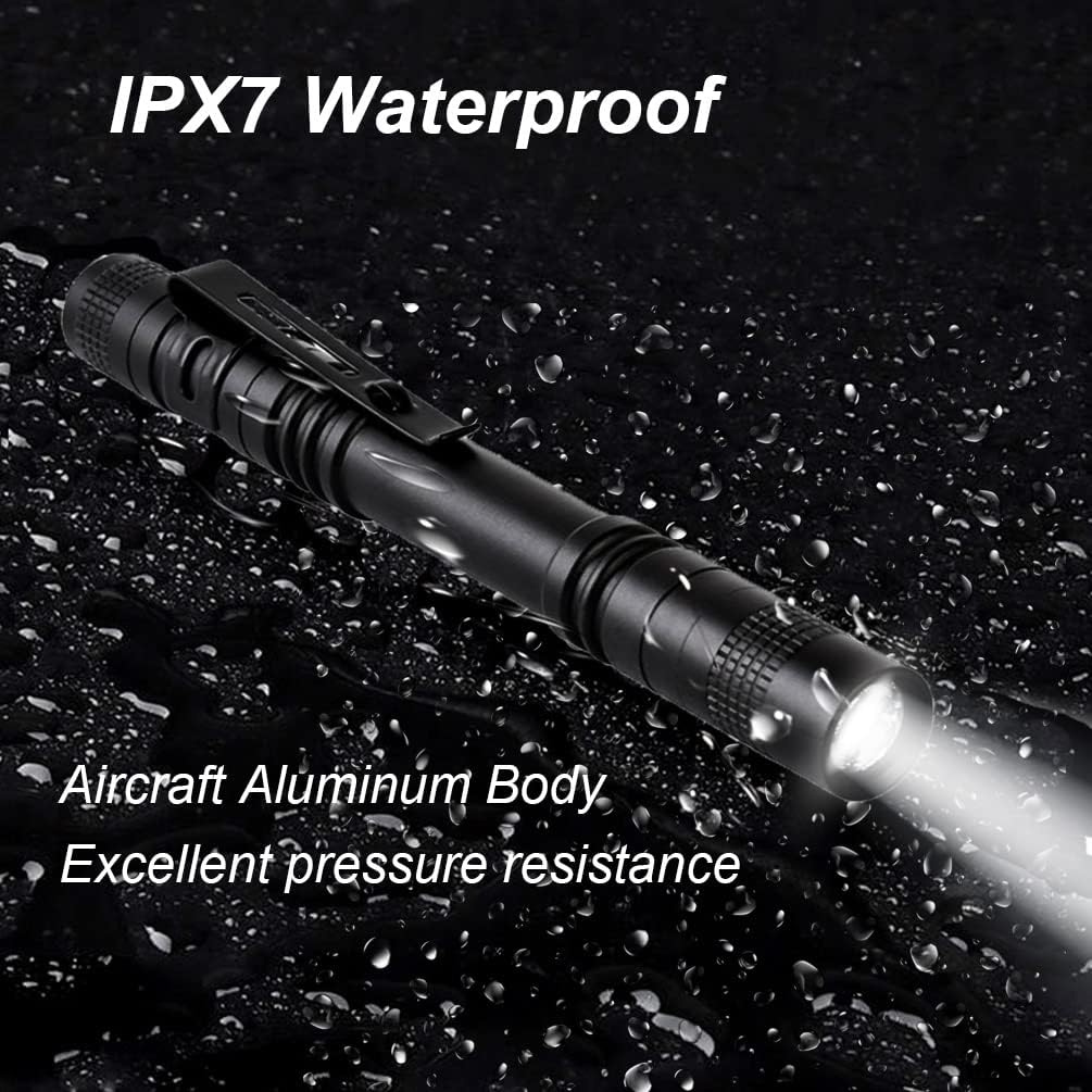 Tileon 5Pcs Led Pen Flashlight, 500 Lumen Mini Pocket Light, Aluminum, Black, Model 316