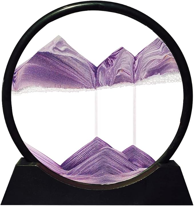 Aoderun Moving Sand Art Picture Round Glass 3D Deep Sea Sandscape in Motion Display Flowing Sand Frame Relaxing Desktop Home Office Work Decor (7", Purple)