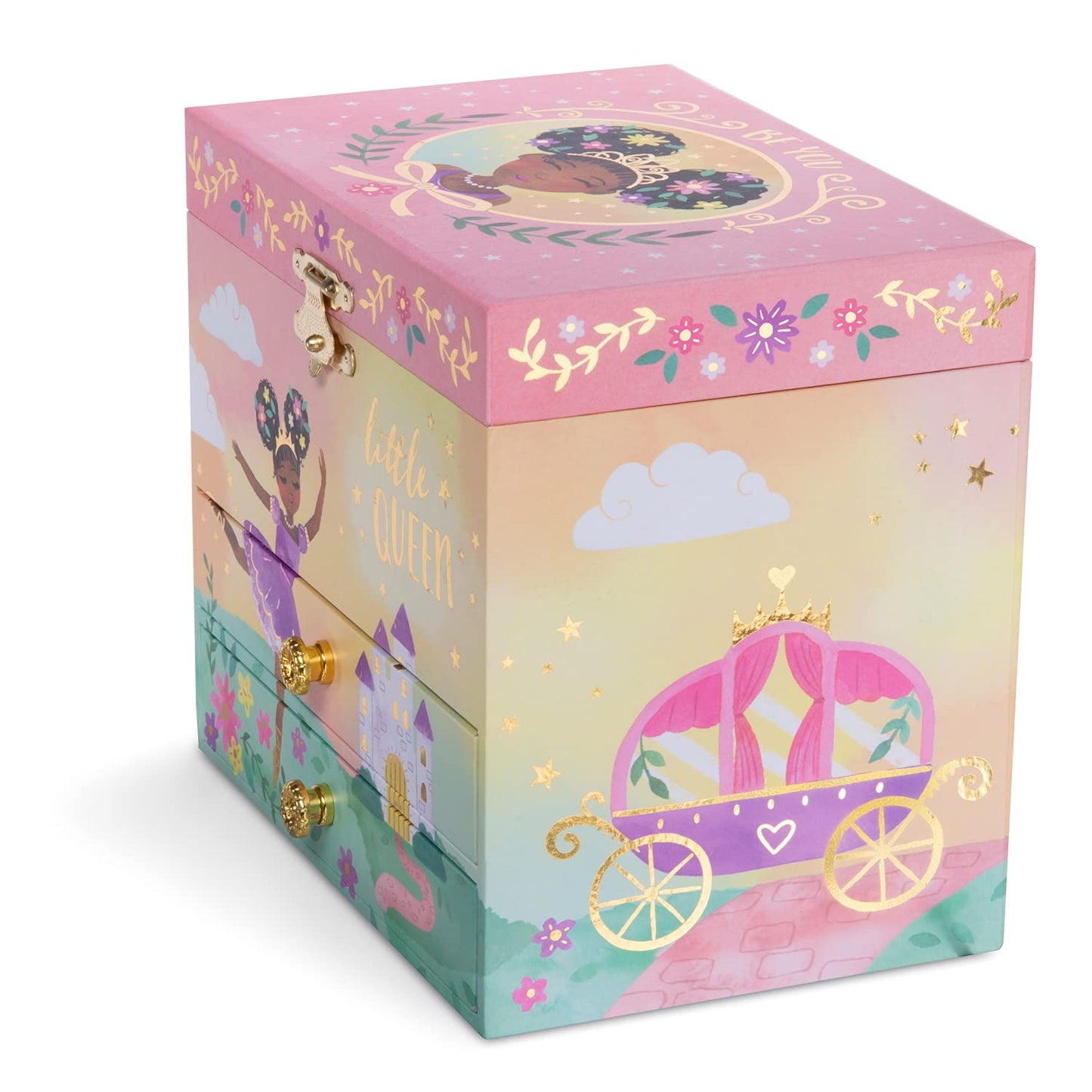 Jewelkeeper Jewelry Box for Girls - 2-Drawer Music Box with Little Queen Ballerina Dancing to Swan Lake, Cute Pink Design, Keeps
