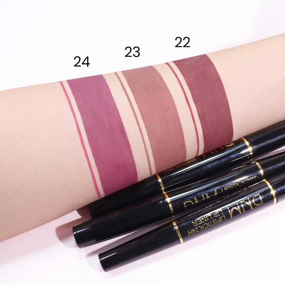 Kaely 2-in-1 Light Plum Rose Matte Lip Liner & Lipstick Combo Set Kit for Women, Magic Neutral Lipstick 24 Hours Original Lips L