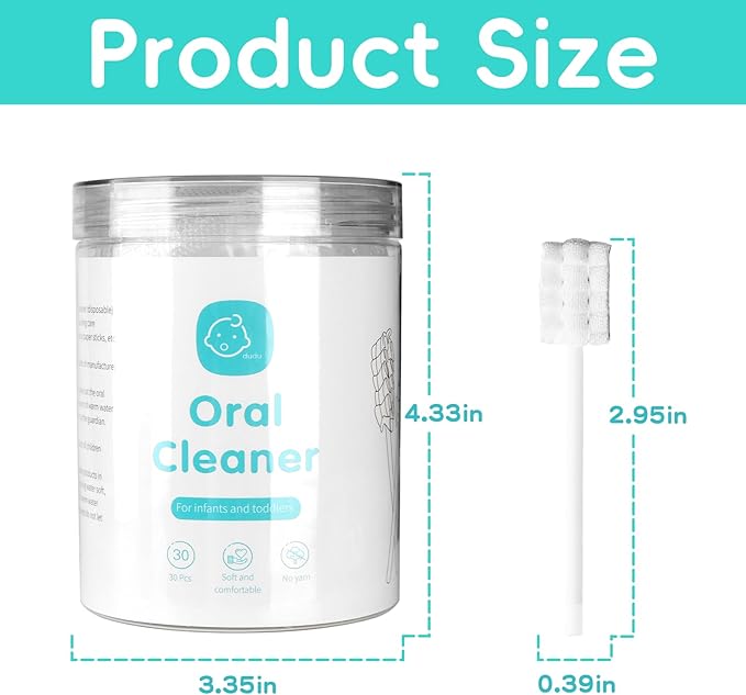 Baby Tongue Cleaner Toothbrush 30Pcs Disposable Infant Tooth Brush Clean with 2Pcs Finger Toothbrush Baby Oral Cleaning Stick Gauze Cleaner Stick Dental (Grey, 30 Piece Assortment)
