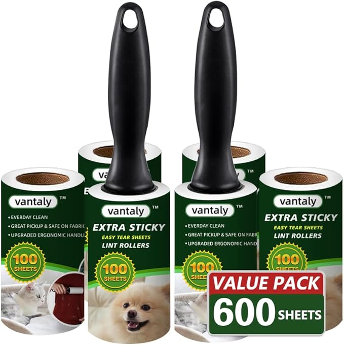 Lint Rollers for Pet Hair Extra Sticky, 600 Sheets Value Set Lint Roller with 2 Upgraded Handles, 6 Rollers Portable Pet L...