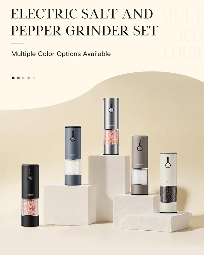 Electric Pepper Grinder and Salt Mill Set - Large Capacity USB Rechargeable Automatic Grinder with Dual LED Lights, One-Handed Operation & Slide Cover - Brushed Stainless Steel
