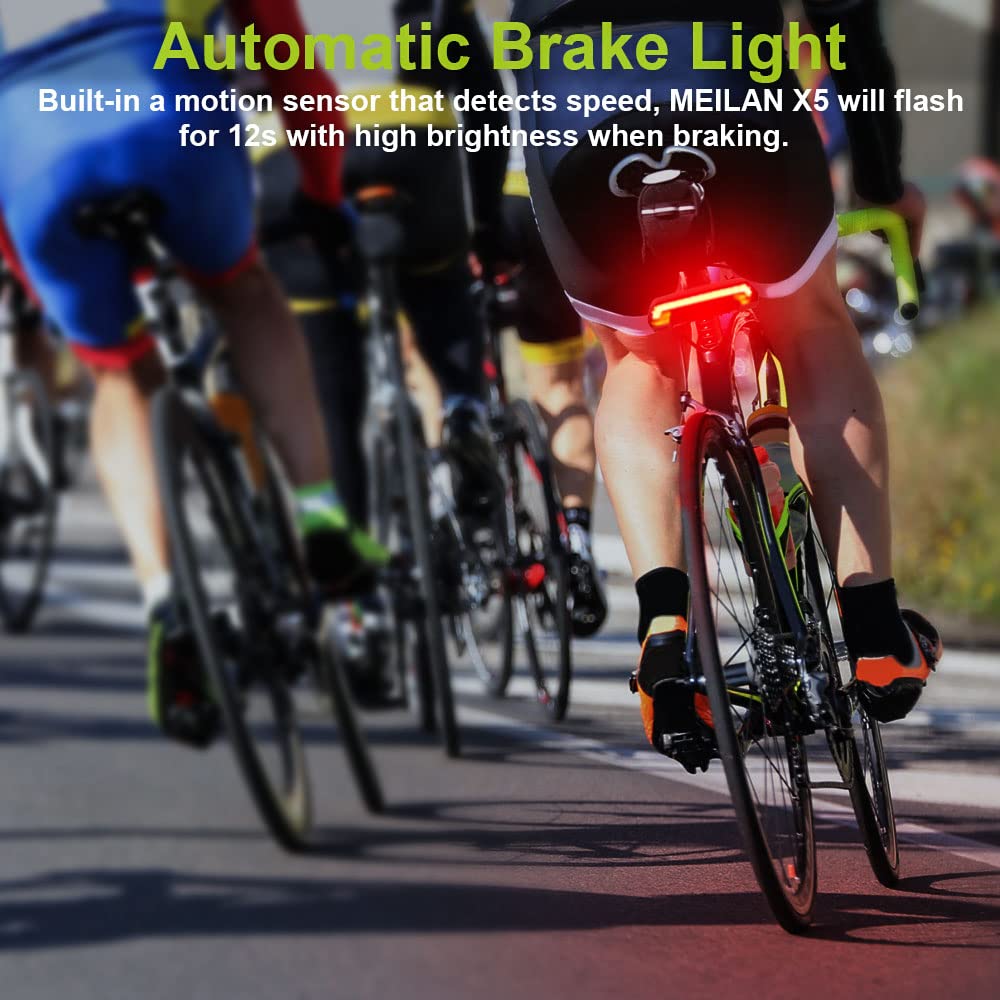 MEILAN X5 Smart Bike Tail Light with Turn Signals, USB Rechargeable, 2 Pack