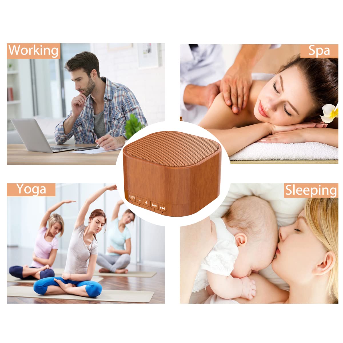 White Noise Machine plug-in Sound Machine with 20 Non Looping Natural Soothing Sounds and Memory Function Sleep Timer Sleep Machine with Sleep Therapy for Baby Kids Adults-New Wood Grain Added in 2025