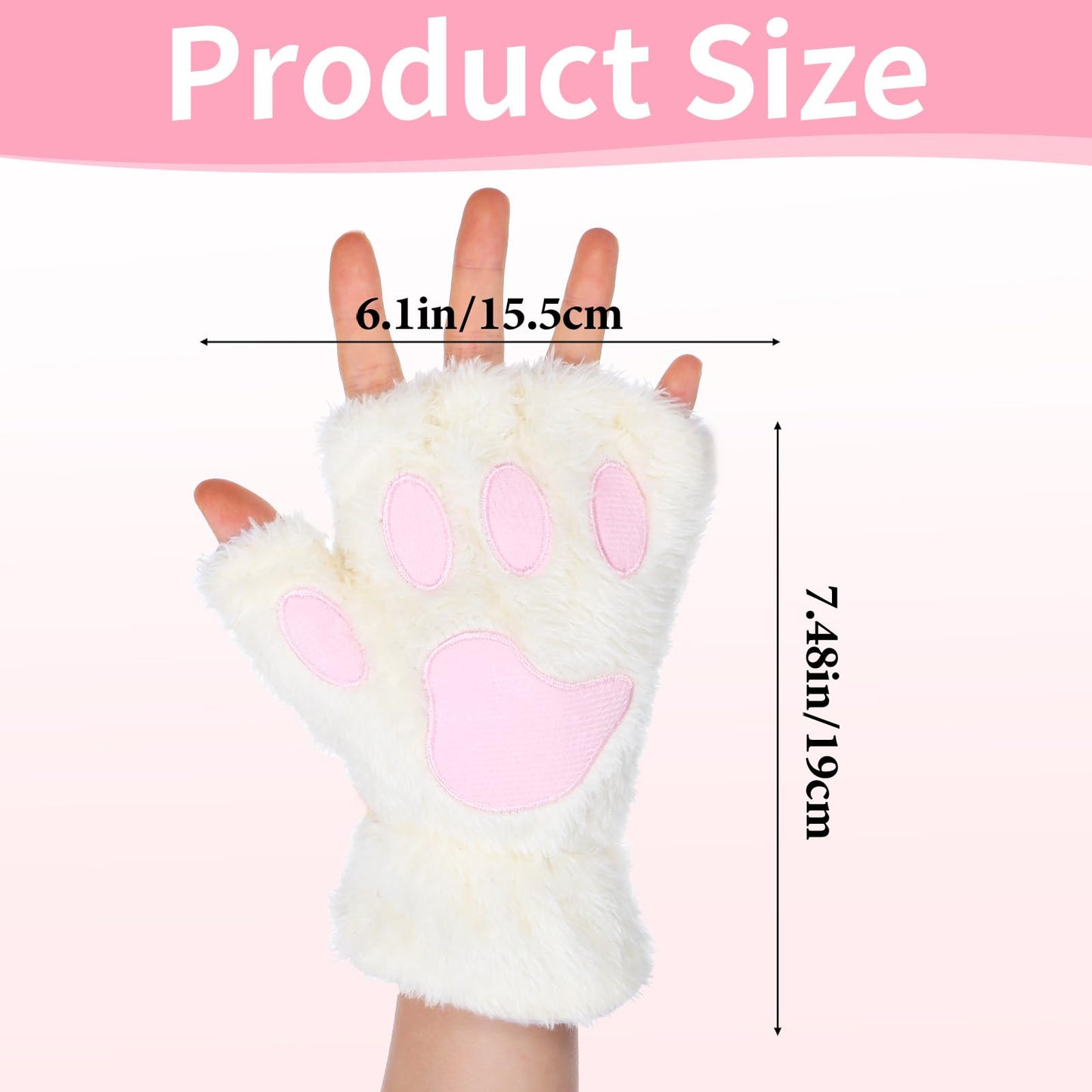 WLLHYF Cat Paws Gloves Fingerless Bear Furry Paw Cute Hand Gear Winter Warm Gloves Halloween Cosplay Costume Accessories (White)