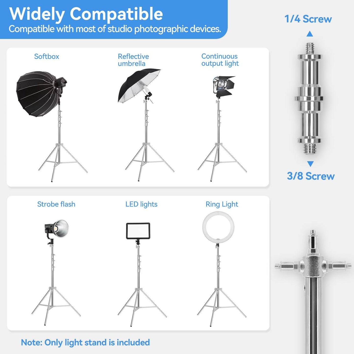 Heavy Duty Light Stand Photography 13.1ft/157", Stainless Steel Photography Light Stand Tripod with Spring Cushioned,1/4" 3/8" Universal Screw, Fit for Strobe,Video Light, Softbox, Reflective Umbrella