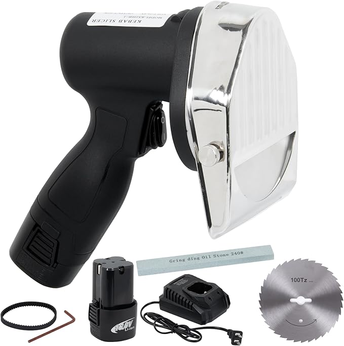 Electric Kebab Knife 80W Commercial Shawarma Turkish Knife Slicer Gyro Cutter 2800 RPM with 2 Blades Adjustable Thickness 0-8mm（Batteries，Wave）