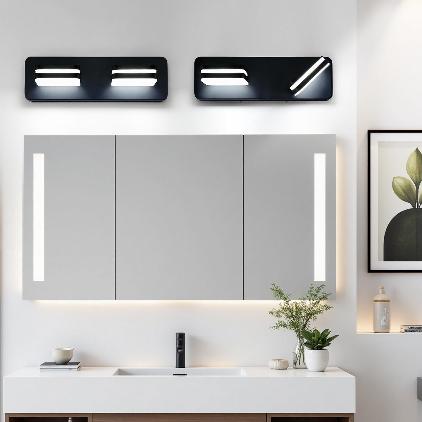 360° Rotate LED Dimmable Bathroom Vanity Light Fixtures, 1000LM Acrylic Matte Black Vanity Lights for Bathroom, Modern Wall Lighting Fixtures Over Mirror Kitchen Living (Natural White Light 5000K)