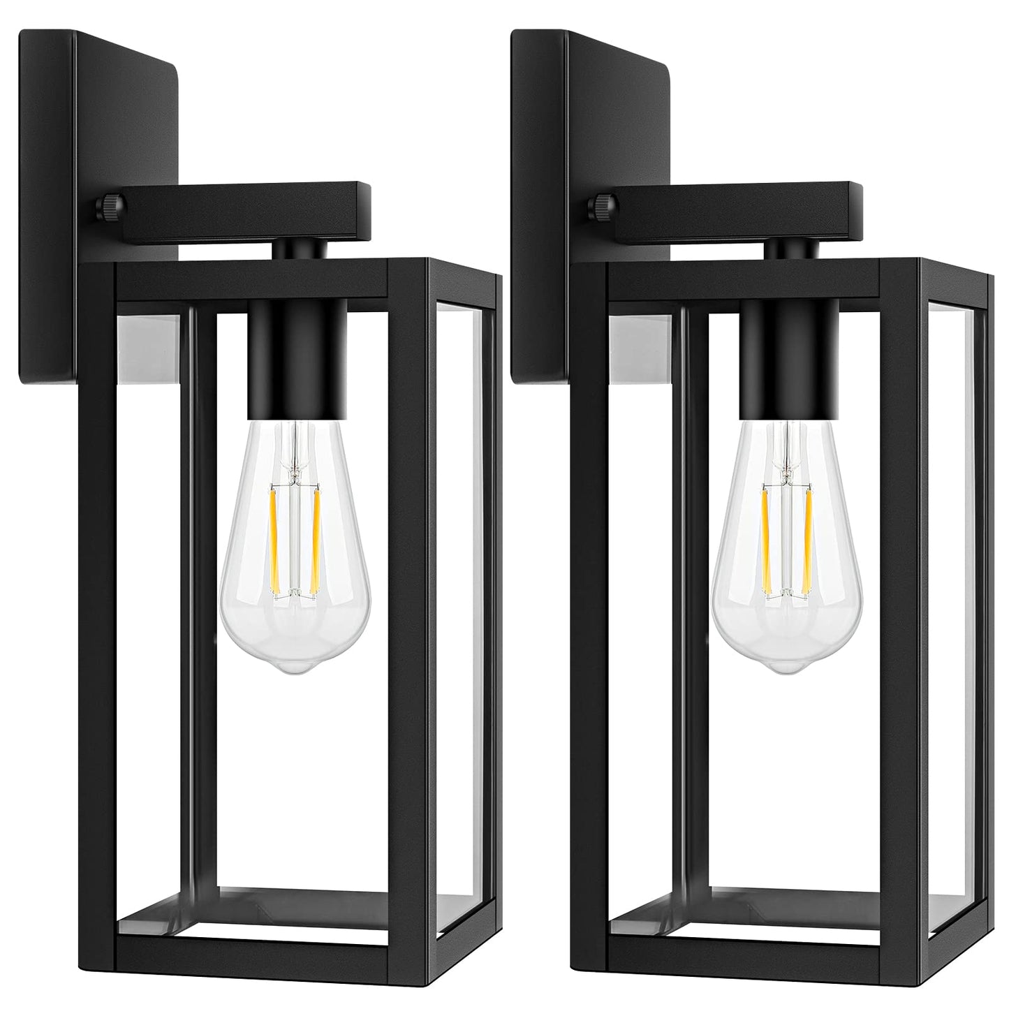Brightever 2-Pack Outdoor Wall Lanterns, Waterproof Black Metal Sconces, Clear Glass, Model B04018P