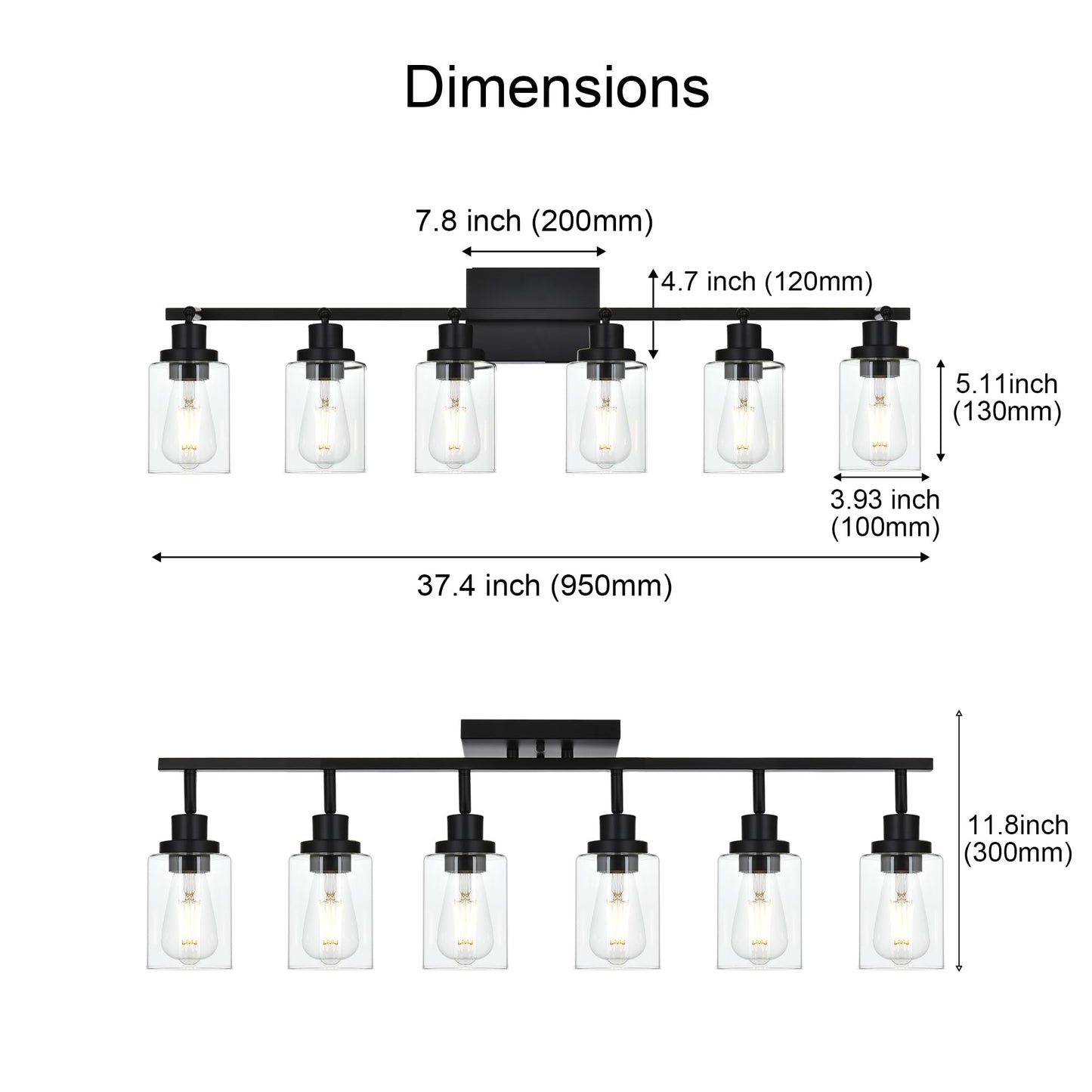 Wanluce 6-Light Track Lighting Kit Black Track Lighting Fixtures Bathroom Wall Sconces Ceiling Mount Kitchen Tracking Lights  Rotatable Spotlight With Clear Glass Shade For Kitchen Shop Hallway