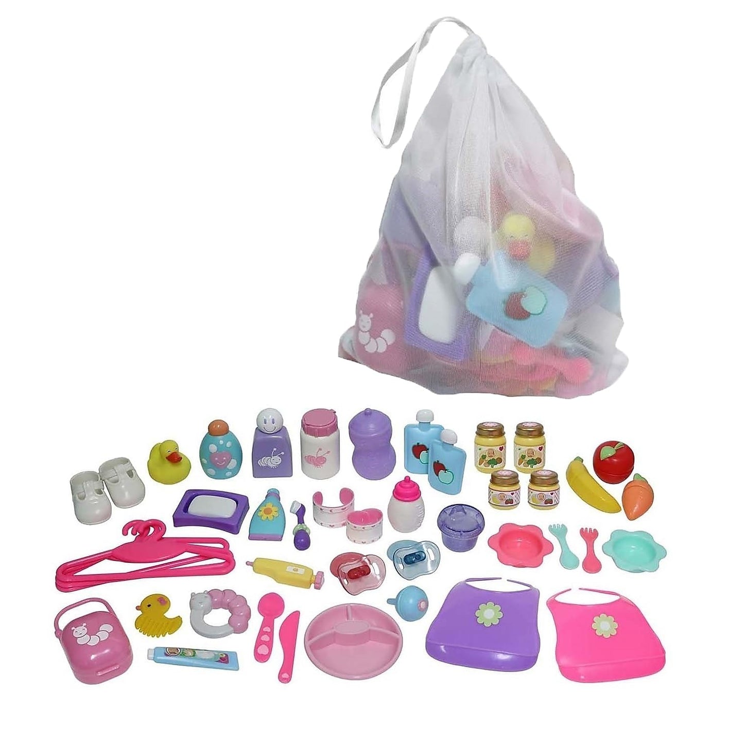 JC Toys Baby Nursery 45 Piece Accessory Bag for Keeps Playtime! | Accessories fit Most Dolls up to 15" | Play Accessories | Ages 2+