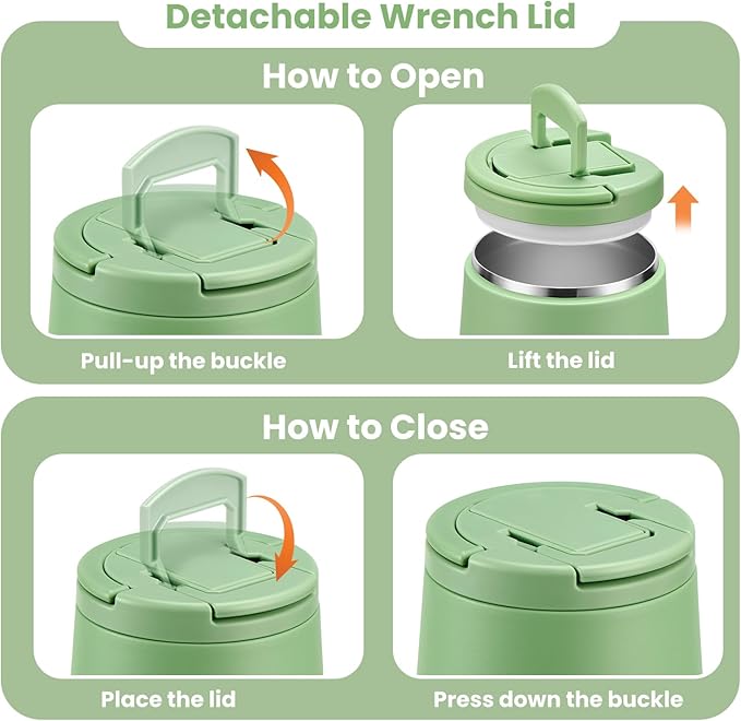 Soup Thermo for Hot Food Kids 14oz Lunch Containers with Buckle Lid Wide Mouth Hot Food Jar Vacuum Insulated Stainless Steel Bento Box Leakproof with Spoon(Green)