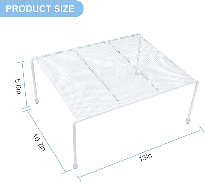 Set of 4 Mesh Kitchen Shelves Cabinet Storage Shelf Rack (13.1 x 10.2 Inch) ，Kitchen Bathroom Pantry Cupboard Desk Home Office, Fridge, Cabinet, Bathroom Cupboard, Non-Slip Plastic Feet (4, White)