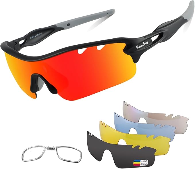 BangLong Polarized Sports Sunglasses Cycling Sun Glasses for Men Women with 5 Interchangeable Lenes for Running Driving