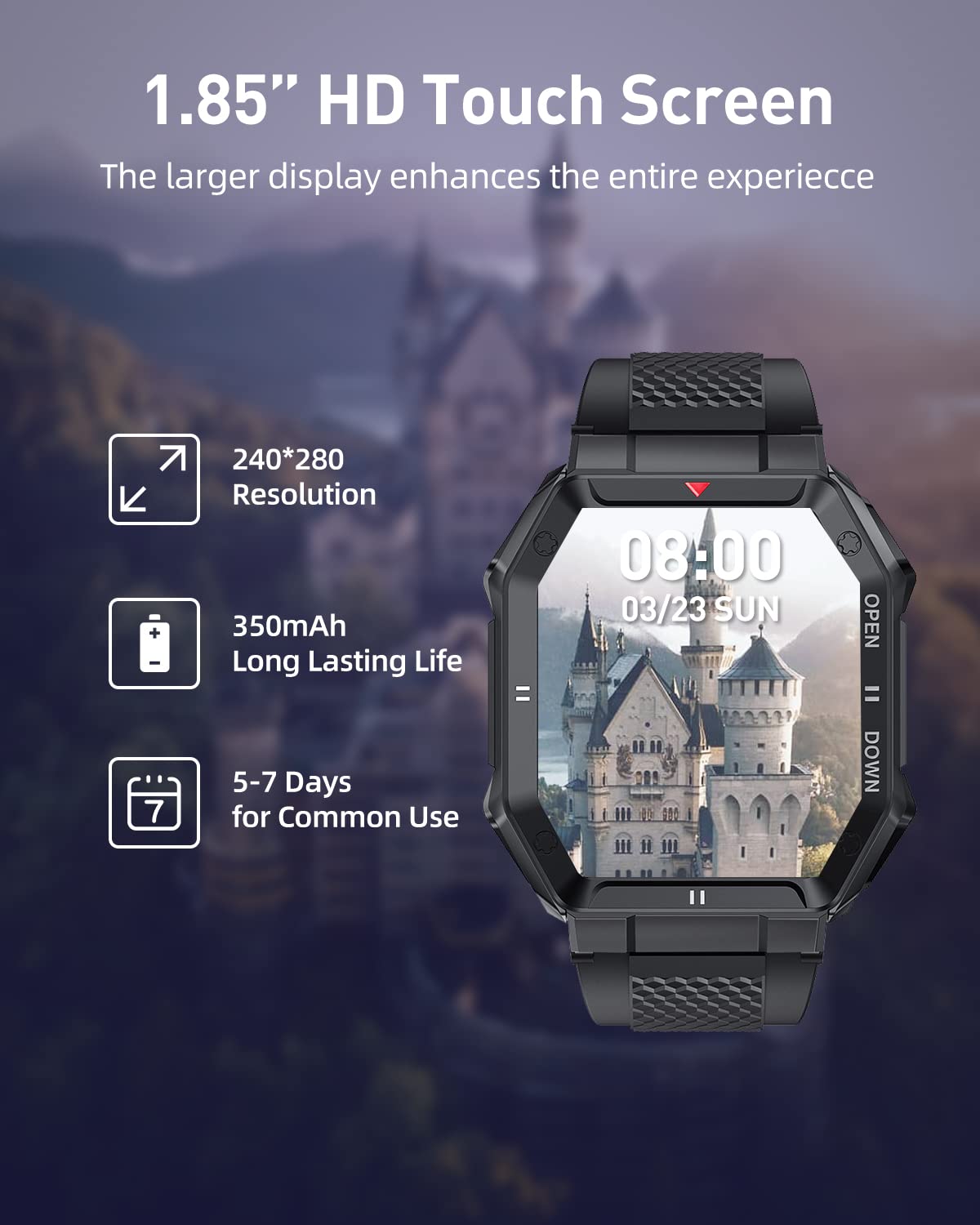 Podoeil Smart Watch With 1.85 Hd Screen, Fitness Tracker/Bluetooth Call/Sports Mode, Mens Tactical Smart Watches For Ios Andr