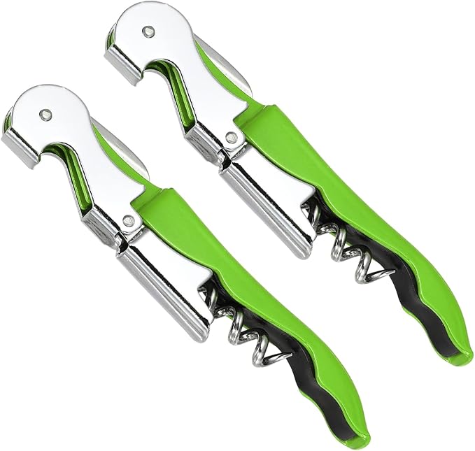 uxcell 2 Pcs 4.8" Stainless Steel Wine Opener, Waiter Corkscrew Professional Wine Key Bottle Opener with Double Hinged Foil Cutter for Bar Servers Waiter Bartender and Home, Green