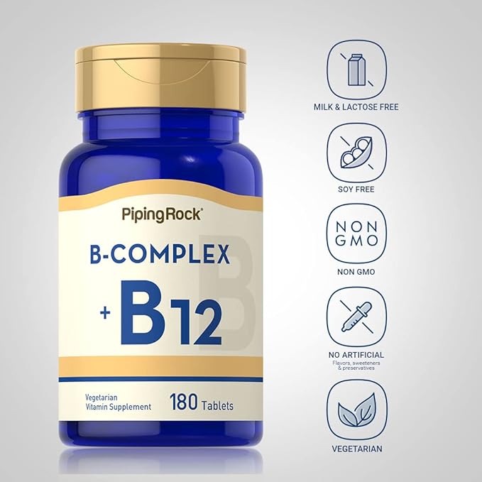 Piping Rock Vitamin B Complex | 180 Tablets | with B12 | Vegetarian, Non-GMO, Soy Free Supplement