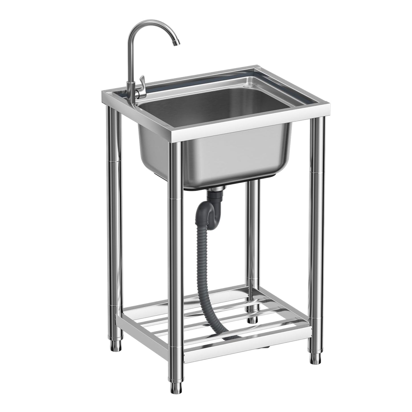 Vivrhintty Free Standing Stainless-Steel Single Bowl Kitchen Sink Set with Faucet, Utility Washing Hand Sink for Indoor and Outdoor Use