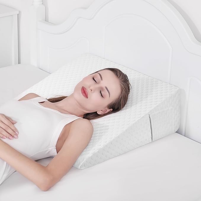Bed Wedge Pillow for After Surgery Premium 7.5" Wedge Pillow for Sleeping with Memory Foam Top, Triangle Pillow Wedge for Acid Reflux Snoring Post Surgery Leg Elevation Back & Knee Pain Relief -White