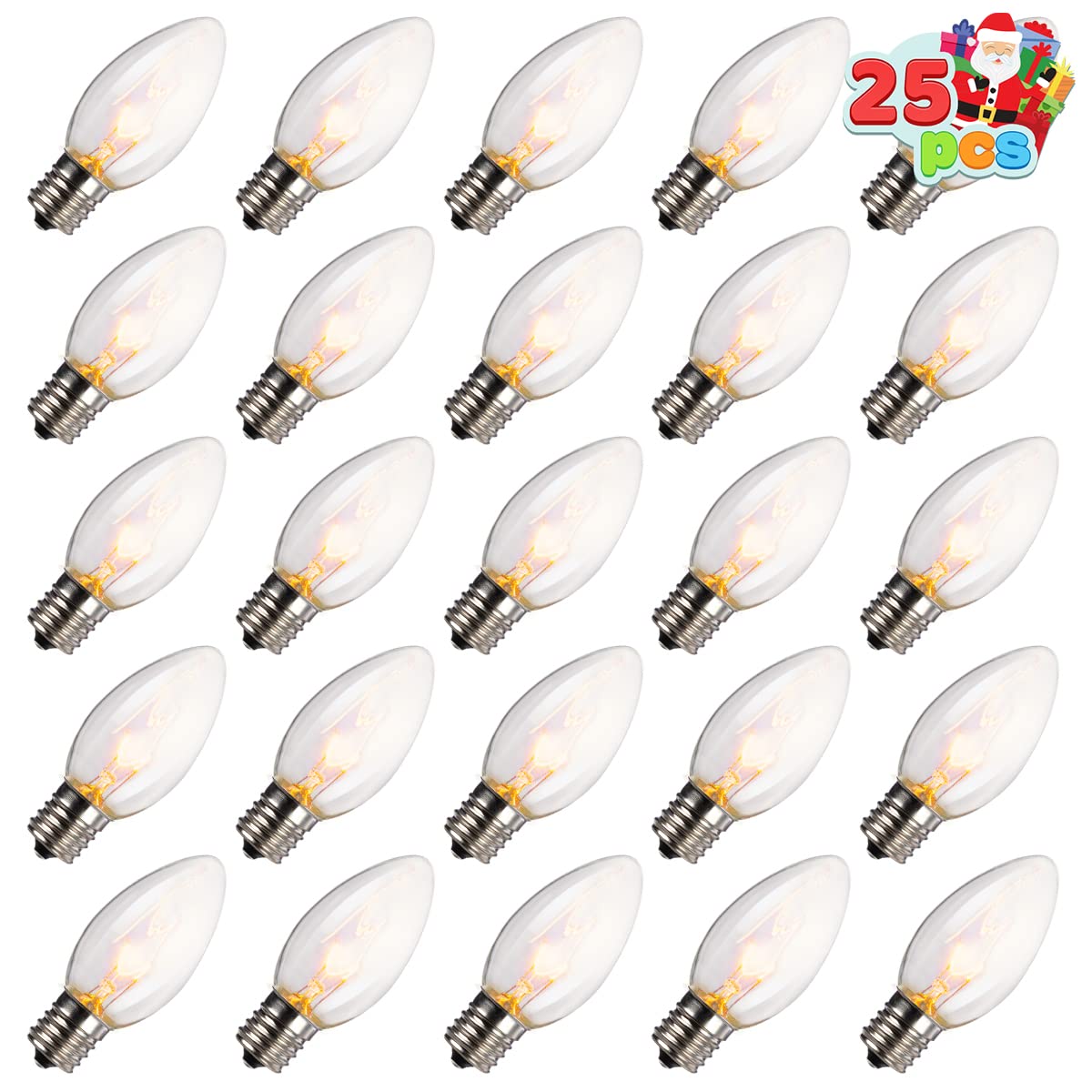 Joiedomi 25-Pack C9 Light Bulb - Replacement Light Bulbs For Christmas String Light Outdoor  Indoor  Lawn  Tree  Panel Decor  E17 Candelabra Base  Longer Life 120V 7W