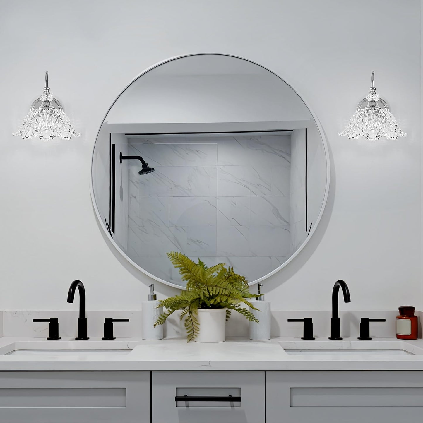 Sunkryster 1 Piece Chrome Wall Sconce With Floral Clear Glass Shade  Modern Wall Mount Lighting For Bathroom Modern Bathroom Vanity Light Fixture