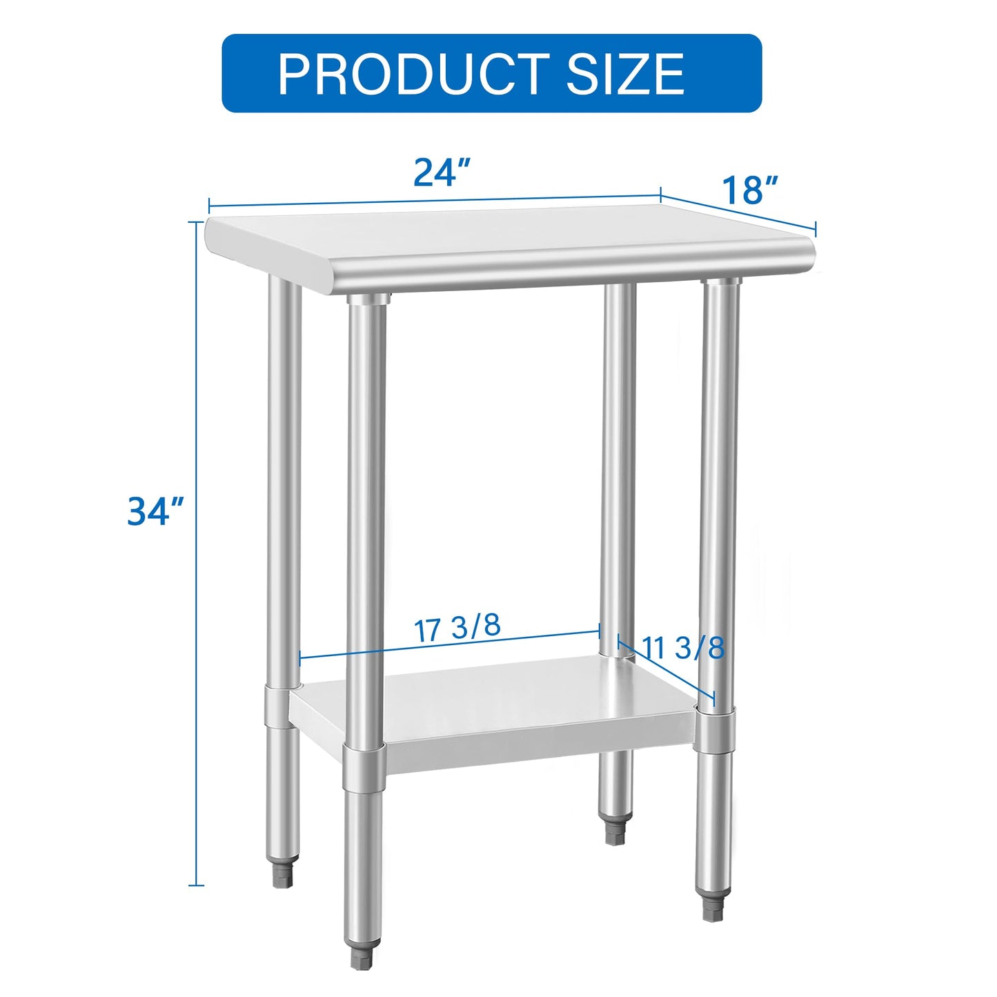 HARDURA Stainless Steel Work Table Commercial 18×24 Inches Kitchen Prep Table and Heavy Duty Commercial Workbench NSF 430 with Undershelf and Galvanized Legs