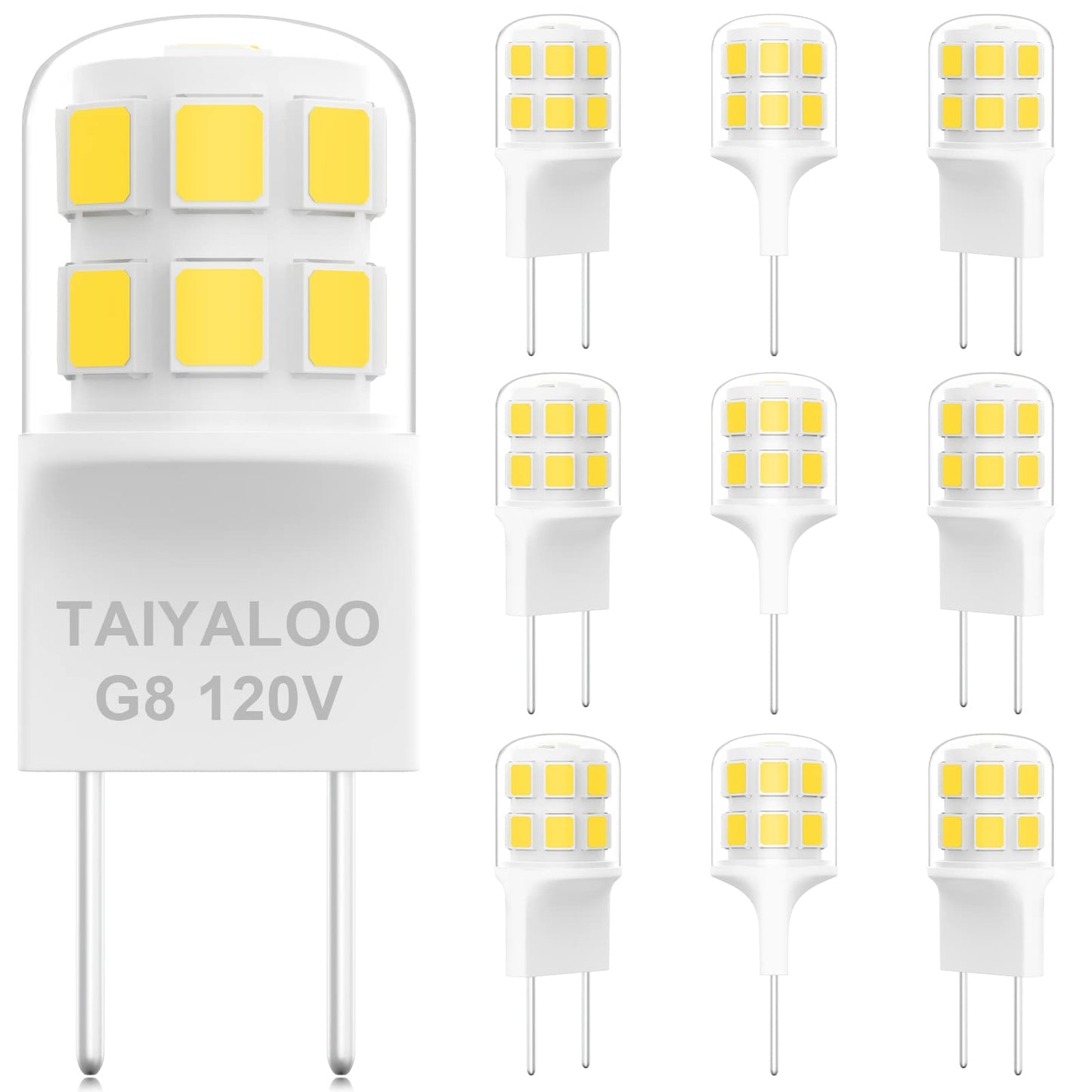 Taiyaloo G8 Dimmable Led Bulb, 20W-25W Halogen Equivalent, Warm White 3000K, 10 Pack, Bi-Pin Base, Cer