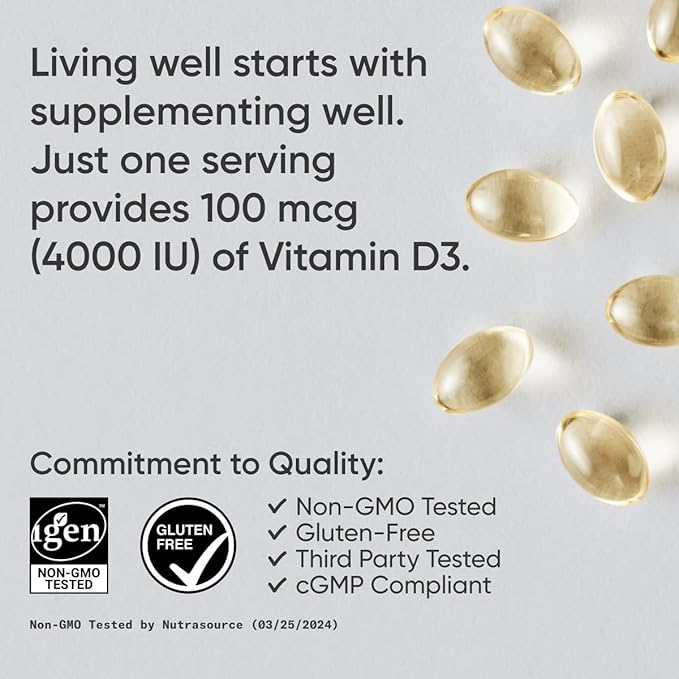 Sports Research® Vitamin D3 4000 IU with Coconut MCT Oil - Double Strength Vitamin D Supplement - Gluten Free · Non-GMO · Soy Free - 360 Count Softgels