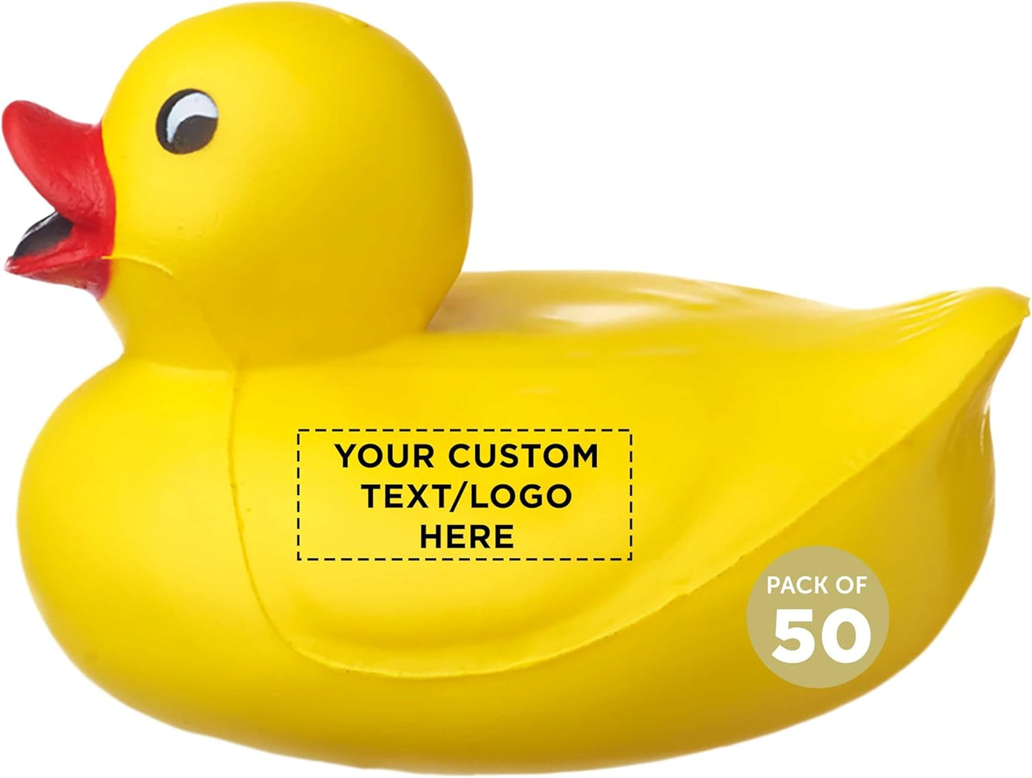 DISCOUNT PROMOS Custom Rubber Ducky Squeeze Balls Set of 50, Personalized Bulk Pack - Perfect for Promotional Giveaways - Yellow