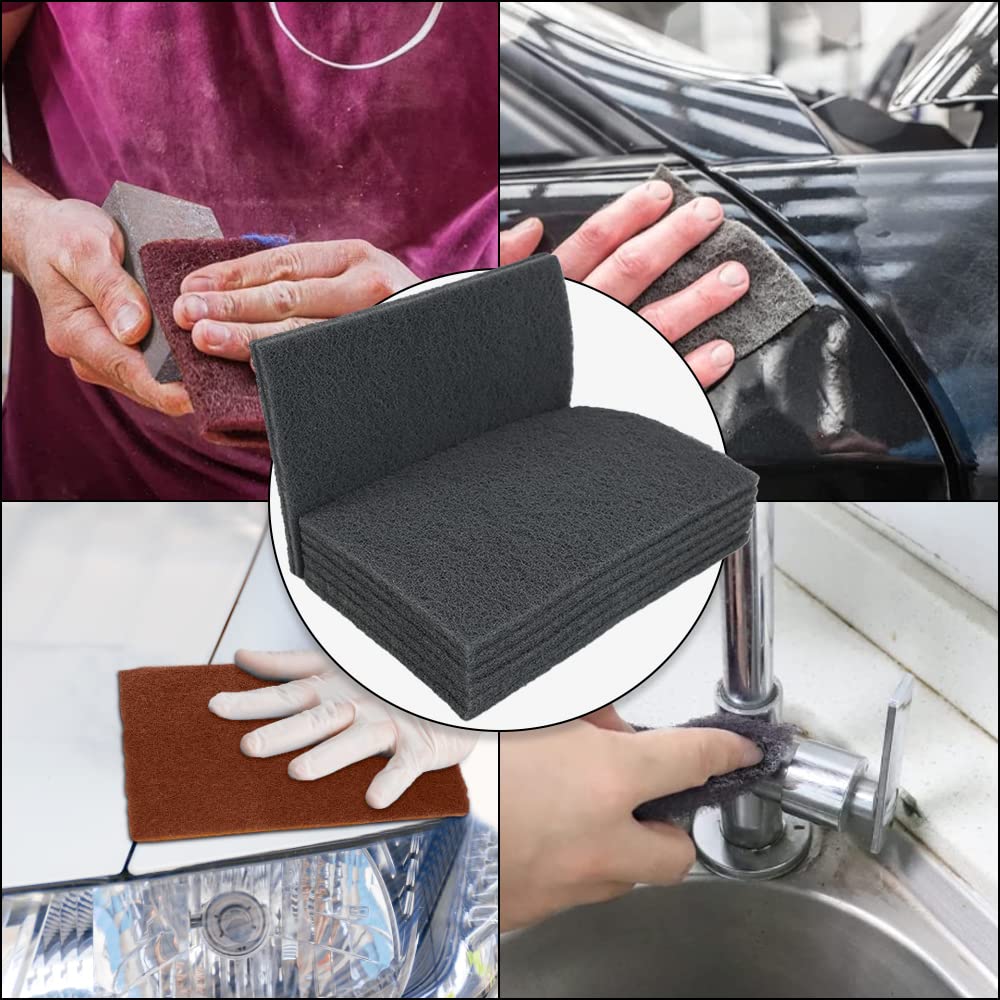 QZATTCAEN 6"x9" Automotive Scuff Pad 8 Pack (7447&7448) - 4 Maroon(Fine) & 4 Gray(Ultra Fine), Wet/Dry Reusable Scuffing Pad for Paint Prep, Sanding - Auto Body, Woodworking & Handicrafts