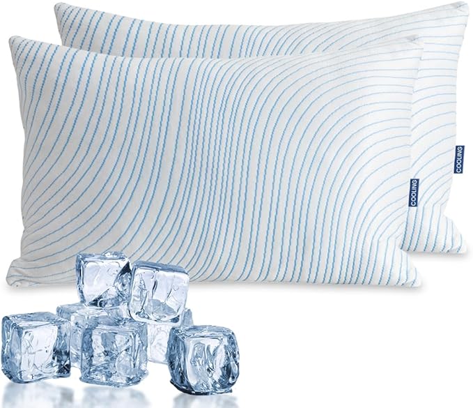 Shredded Memory Foam Pillows Queen Size Set of 2, Cooling Pillows for Sleeping That Stay Cold, Adjustable Firm Pillow for Side Back Stomach Sleepers with Washable Removable Cover
