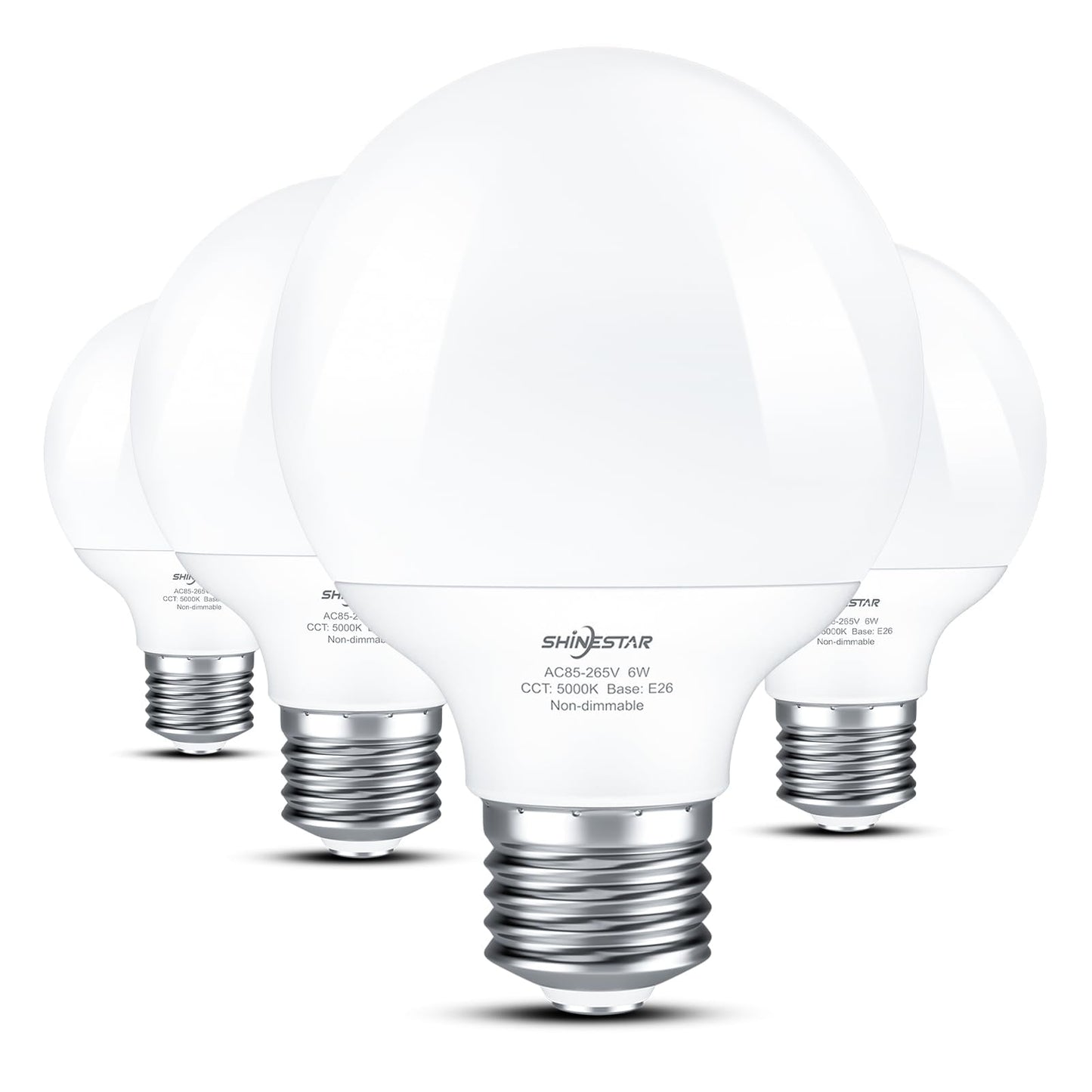 Shinestar 4-Pack Vanity Light Bulbs  60W Equivalent  5000K Daylight  G25 Led Globe Light Bulbs For Bathroom  E26 Medium Base  Non-Dimmable