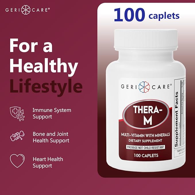 GeriCare Thera High Potency Multivitamin with Minerals, Nutritional Supplement Caplets, 100 Count (Pack of 2)