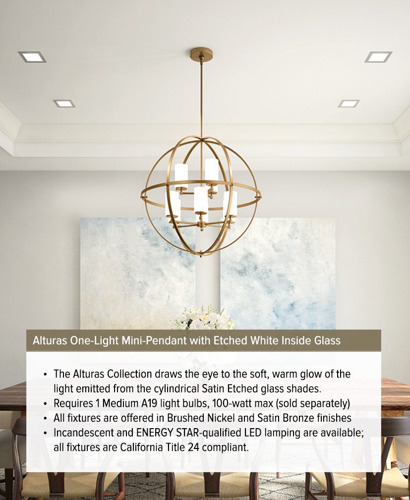 Sea Gull Lighting Alturas Mini-Pendant Fixture, One-Light, Brushed Nickel, Model 6124601-962, Alloy Steel