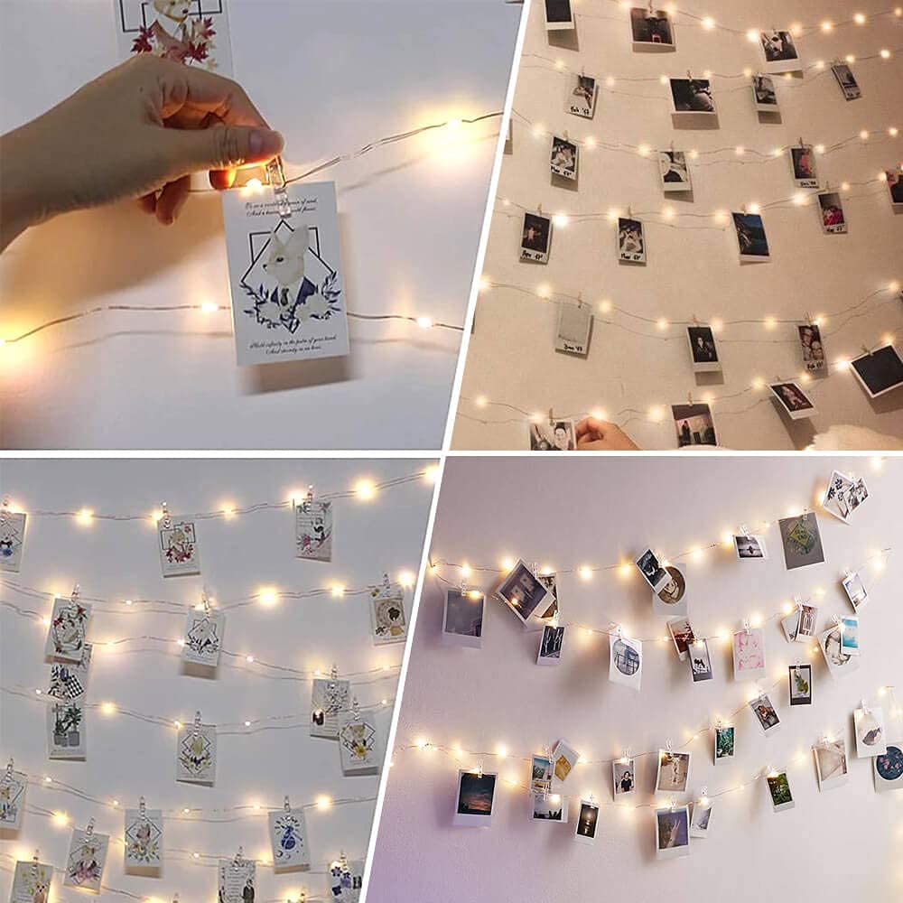 Bryubr Photo Clip String Light - 33Ft 100Led Warm White Fairy Lights With Clips For Bedroom, Christmas & Wedding Décor