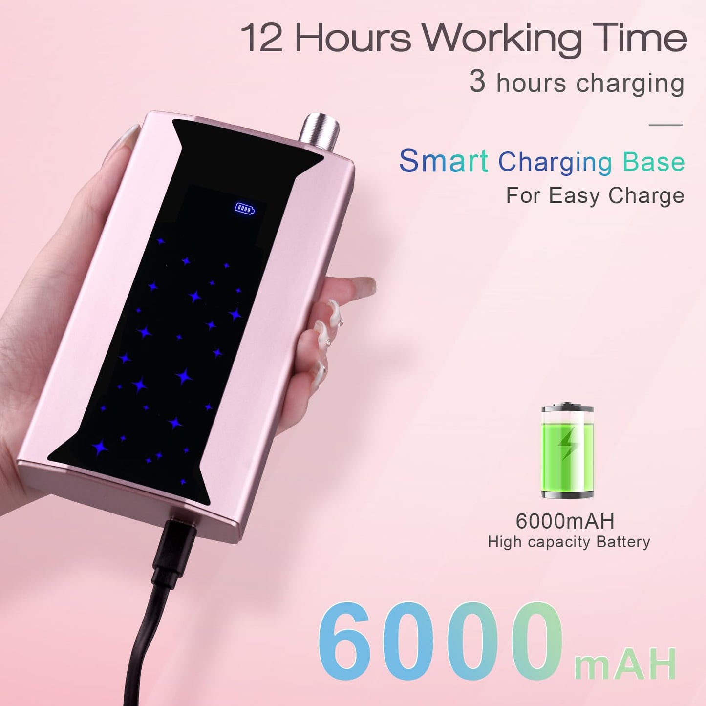 Professional Brushless Nail Drill, AZ GOGO 85W Cordless Electric Nail File 40000RPM Rechargeable Portable Nail Drill Machine for