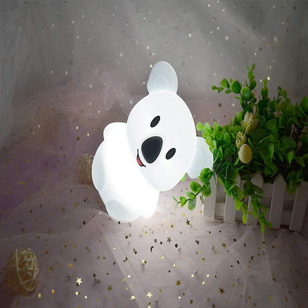 Tianhaixing Animal-Shaped Night Light, Rechargeable Led Silicone Lamp, 9 Colors, Touch & Remote Control, Big Koala, White