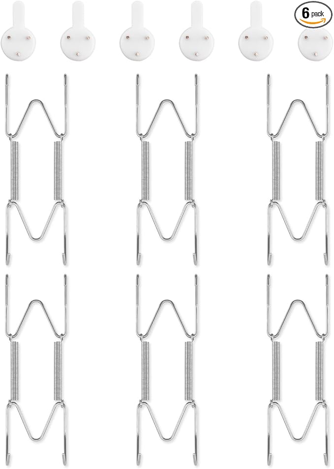 6 Pack Plate Hangers for The Wall, Suitable for 6-8 inch Art Plate, Stainless Steel Invisible Heavy Duty Wire Plate Holder with Wall Hooks, Plate Hangers for Displaying Plates, Platter, Dish, Silver