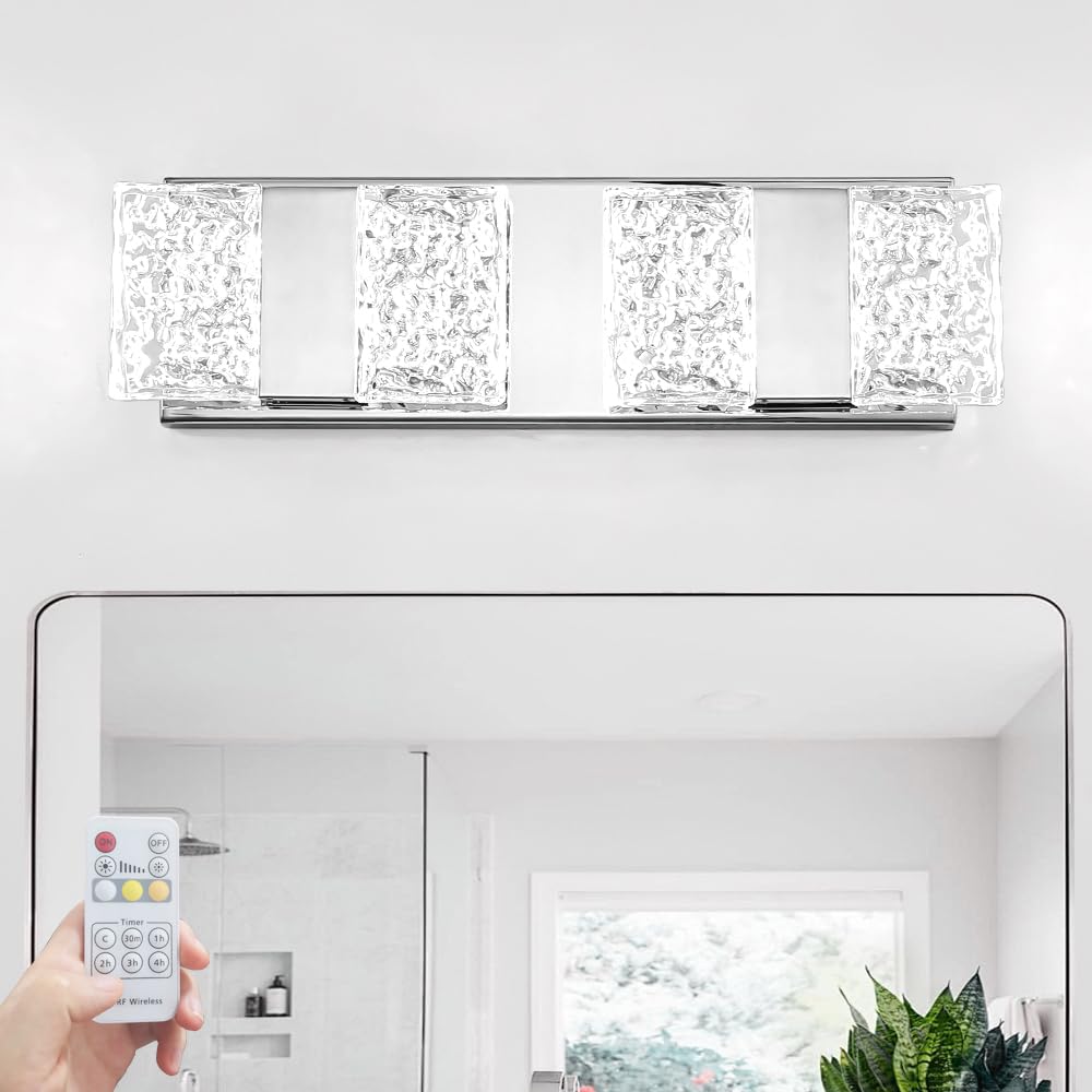 Modern Chrome 4-Lights Bathroom Vanity Light  Eleglant Chrome Led Bathroom Light Fixtures Over Mirror  Dimmable Acrylic Shade Wall Lighting Fixtures  Hardwired Wall Light(H4.33In  L15.16In)